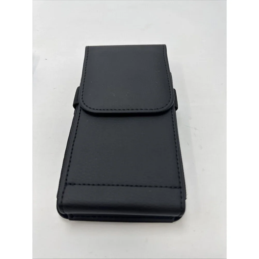 Black Leather Belt Pouch Phone Holster Case Snap Closure Fits iPhone Android.